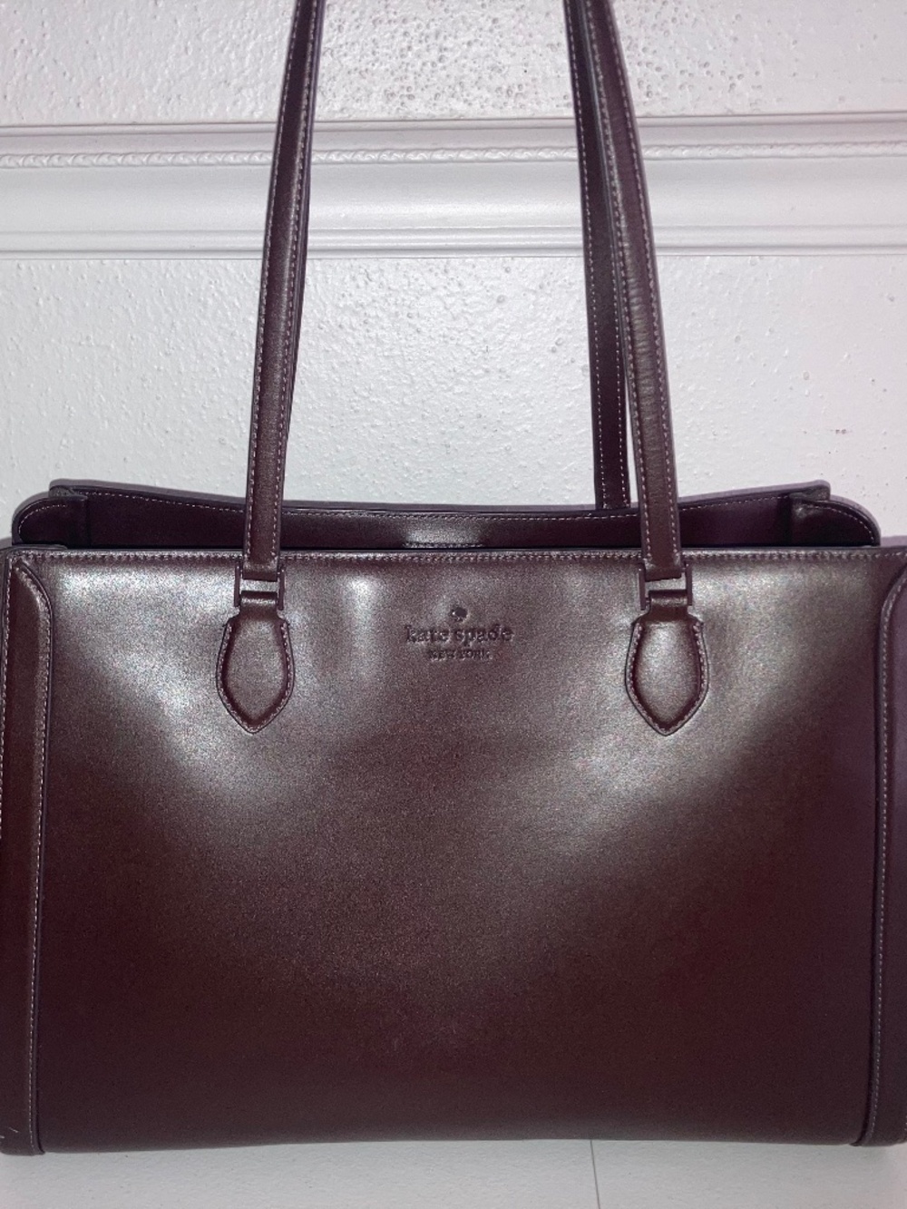 Kate Spade Madison Mixed Suede and Smooth Leather Work Tote Bag Used Dark Brown